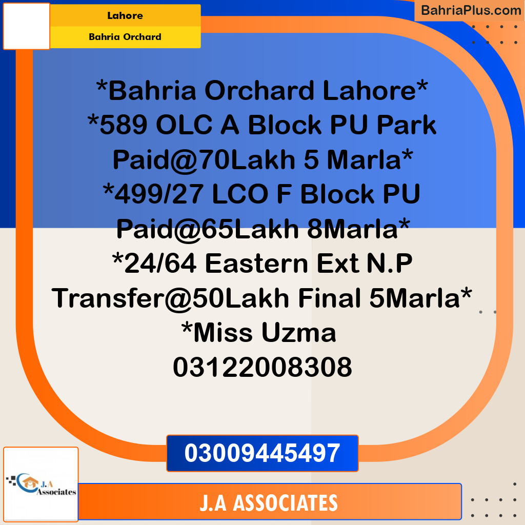 Residential Plot for Sale in Bahria Orchard, Lahore - (BP-301895)