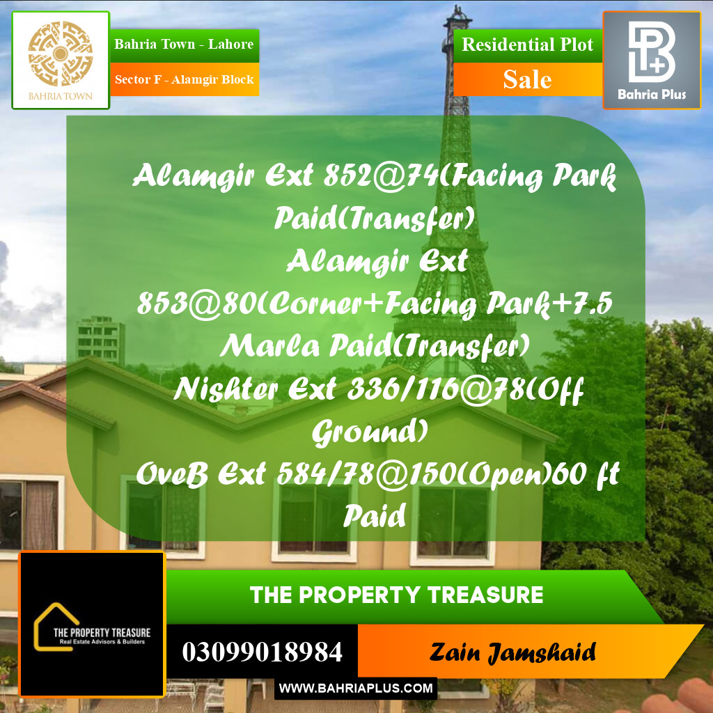 Residential Plot for Sale in Sector F - Alamgir Block -  Bahria Town, Lahore - (BP-301908)