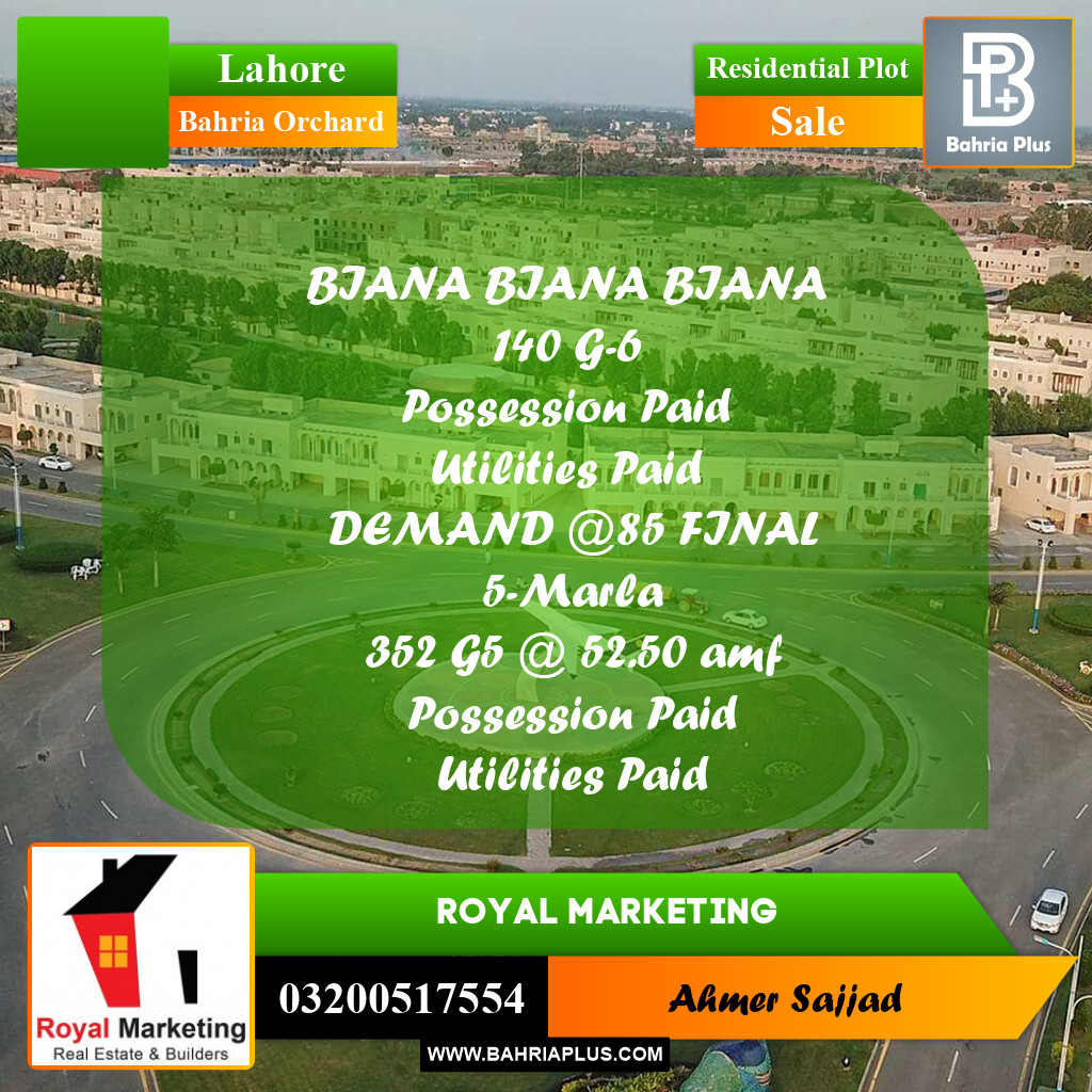 Residential Plot for Sale in Bahria Orchard, Lahore - (BP-301909)