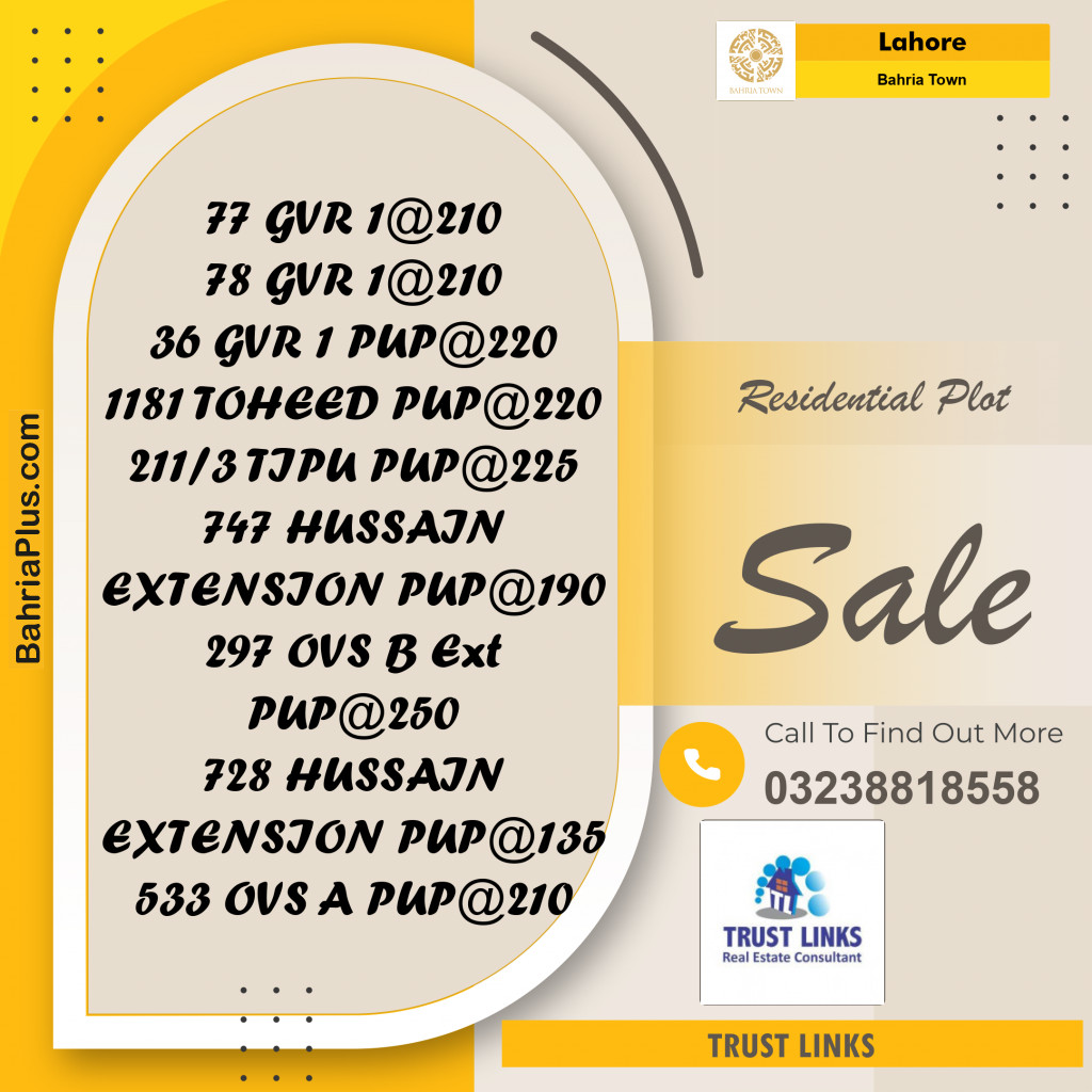 Residential Plot for Sale in Bahria Town, Lahore - (BP-301935)