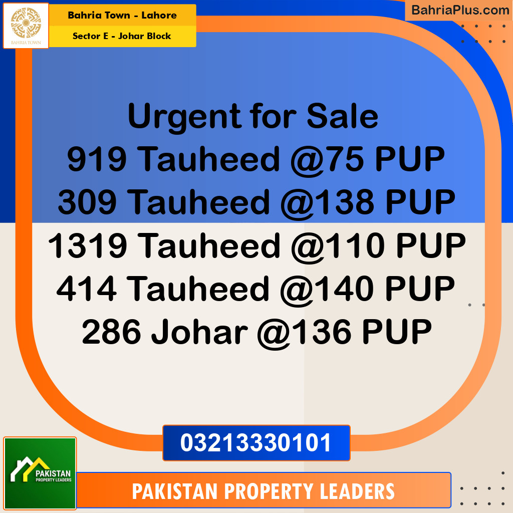 10 Marla Residential Plot for Sale in Sector E - Johar Block -  Bahria Town, Lahore - (BP-301965)