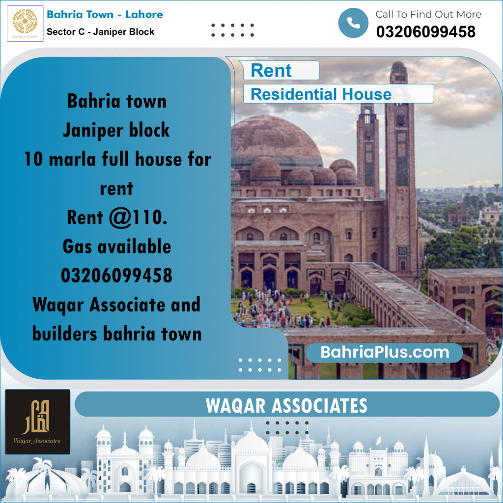 10 Marla Residential House for Rent in Sector C - Janiper Block -  Bahria Town, Lahore - (BP-302007)