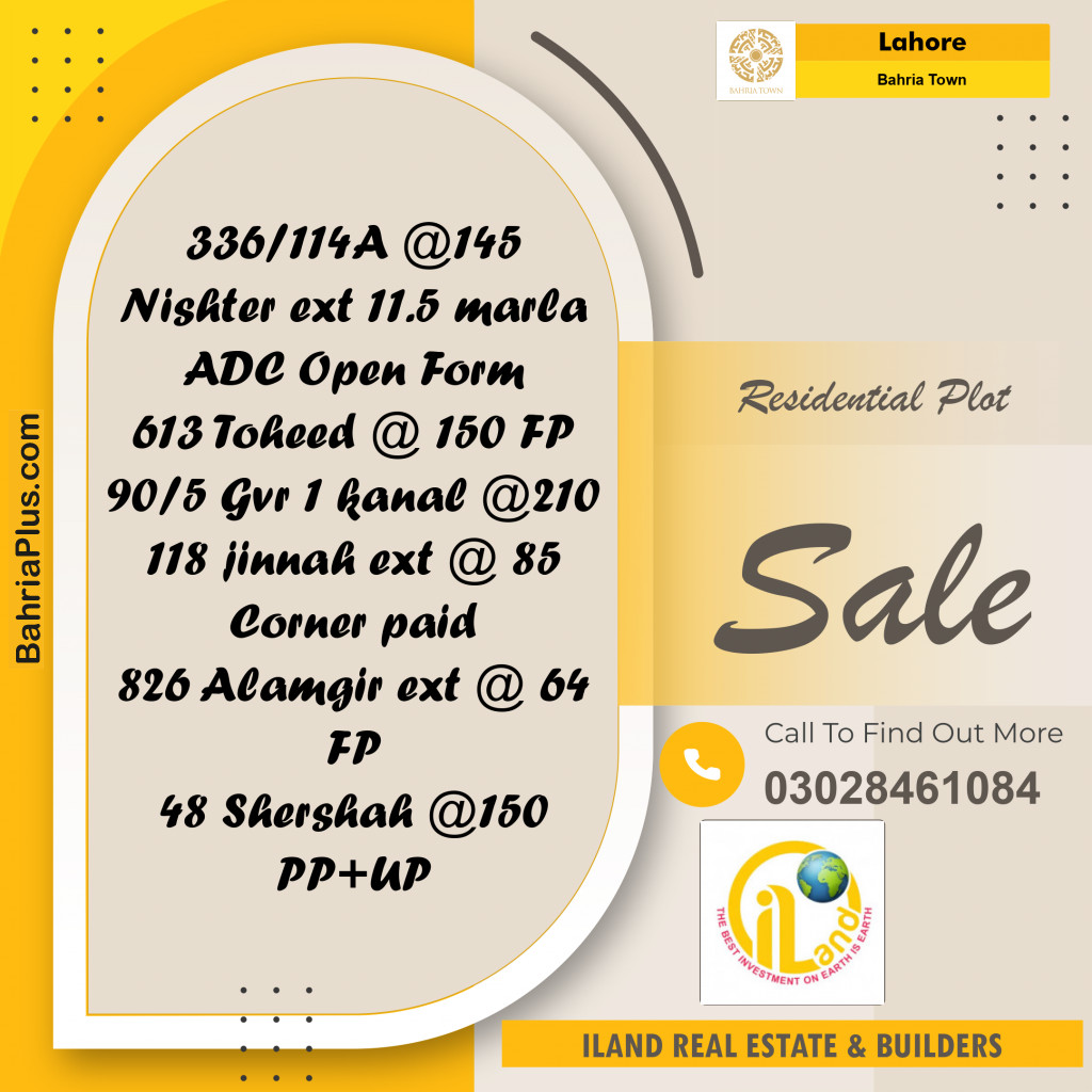Residential Plot for Sale in Bahria Town, Lahore - (BP-302020)