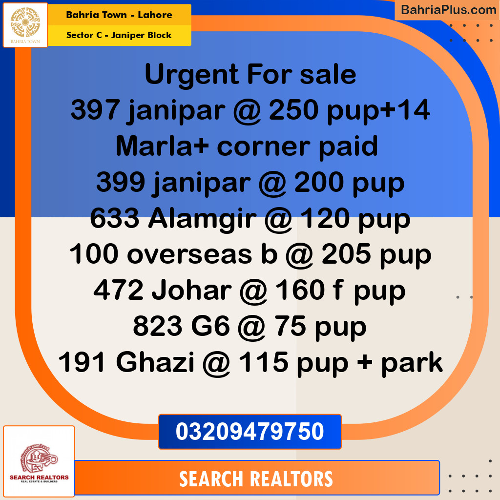 10 Marla Residential Plot for Sale in Sector C - Janiper Block -  Bahria Town, Lahore - (BP-302034)