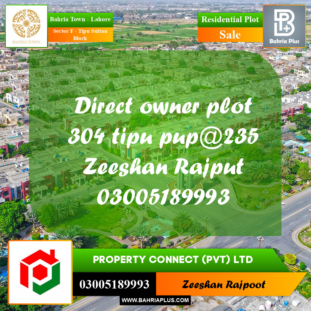 Residential Plot for Sale in Sector F - Tipu Sultan Block -  Bahria Town, Lahore - (BP-302082)