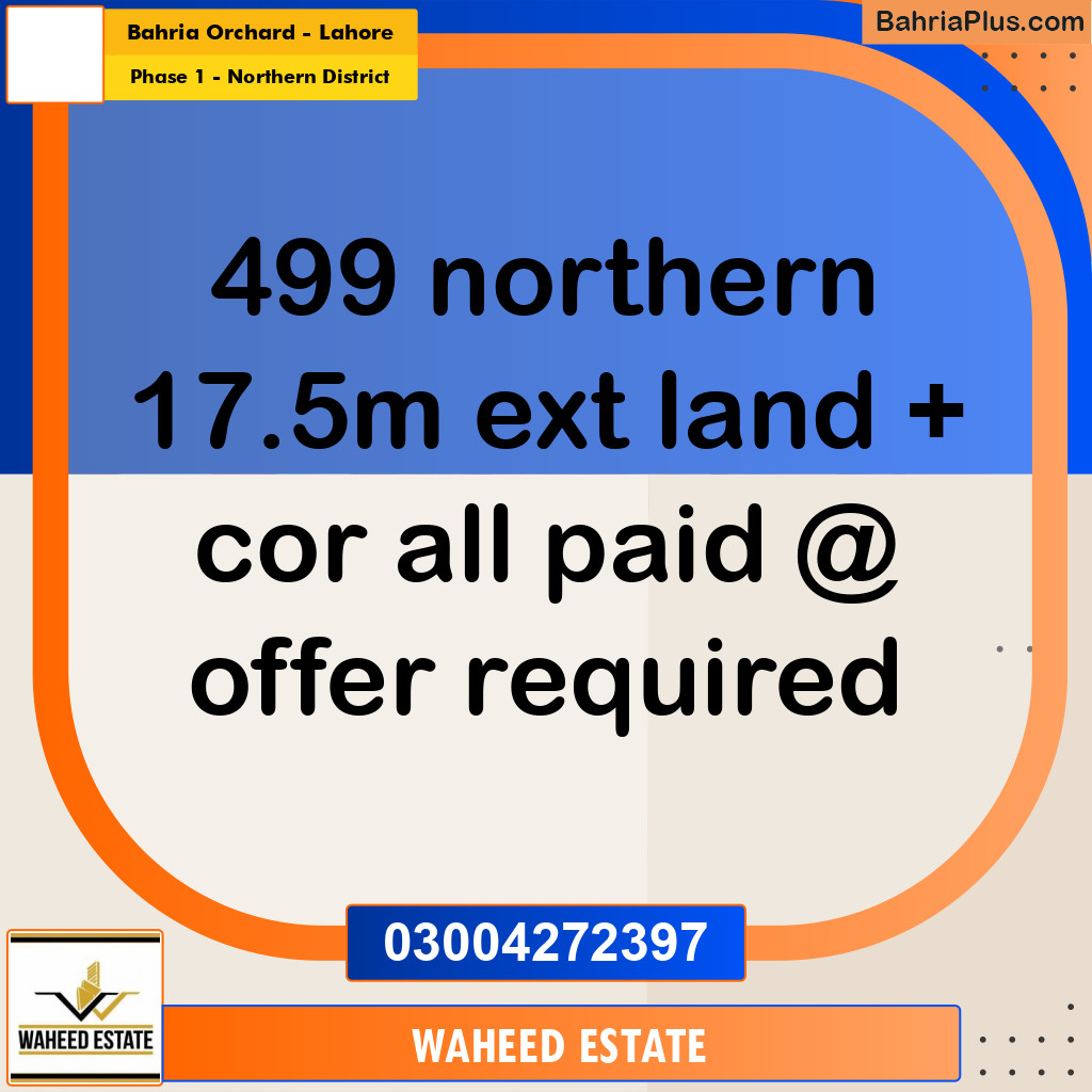 17 Marla Residential Plot for Sale in Phase 1 - Northern District -  Bahria Orchard, Lahore - (BP-302111)