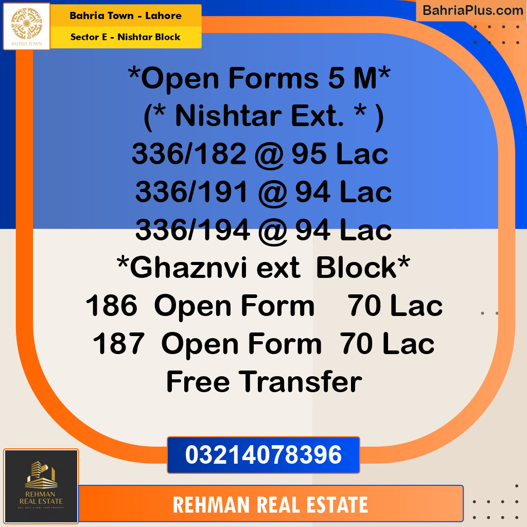 5 Marla Residential Plot for Sale in Sector E - Nishtar Block -  Bahria Town, Lahore - (BP-302115)