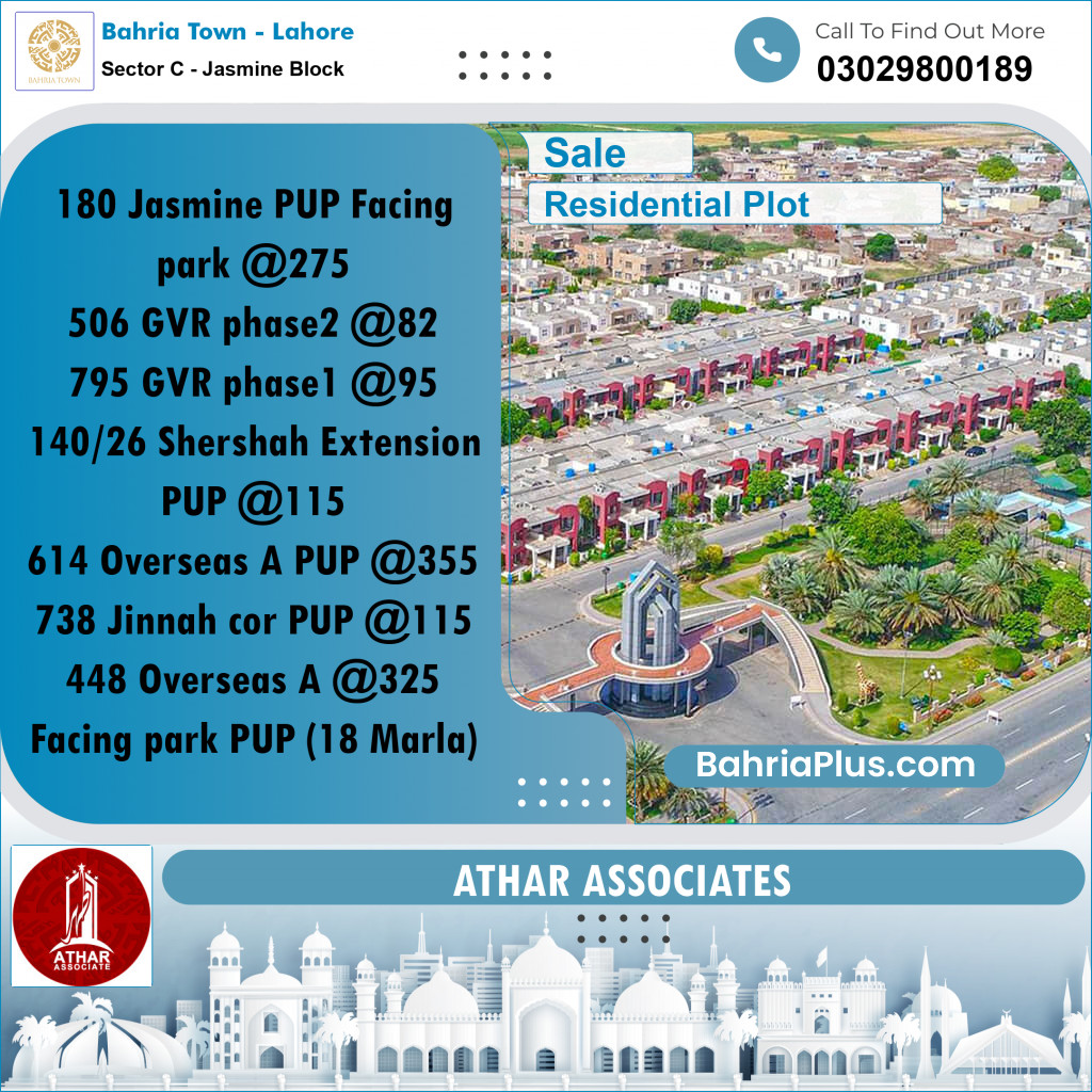 10 Marla Residential Plot for Sale in Sector C - Jasmine Block -  Bahria Town, Lahore - (BP-302153)