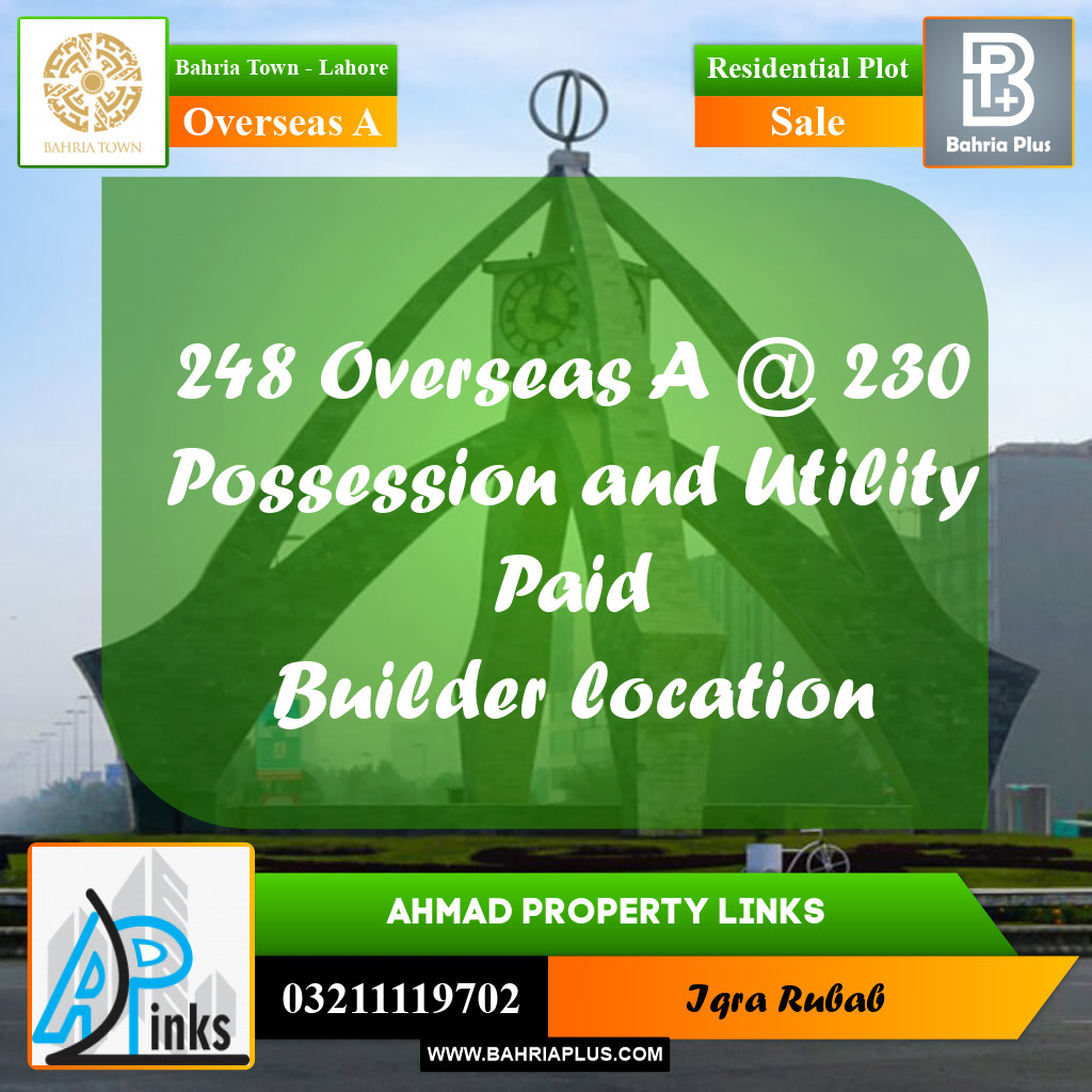 10 Marla Residential Plot for Sale in Overseas A -  Bahria Town, Lahore - (BP-302247)