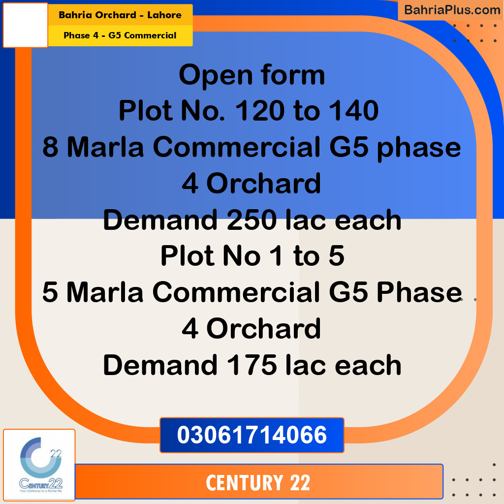 Commercial Plot for Sale in Phase 4 - G5 Commercial -  Bahria Orchard, Lahore - (BP-302275)