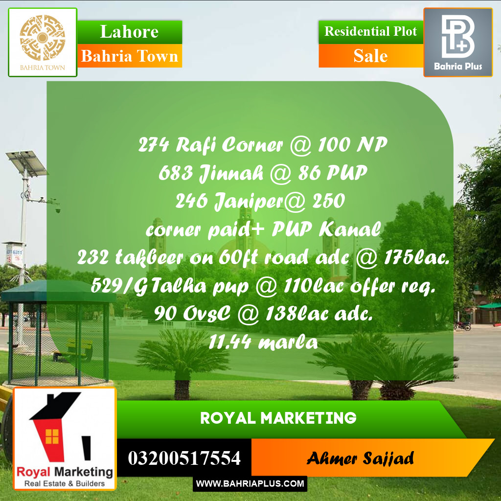 Residential Plot for Sale in Bahria Town, Lahore - (BP-302302)