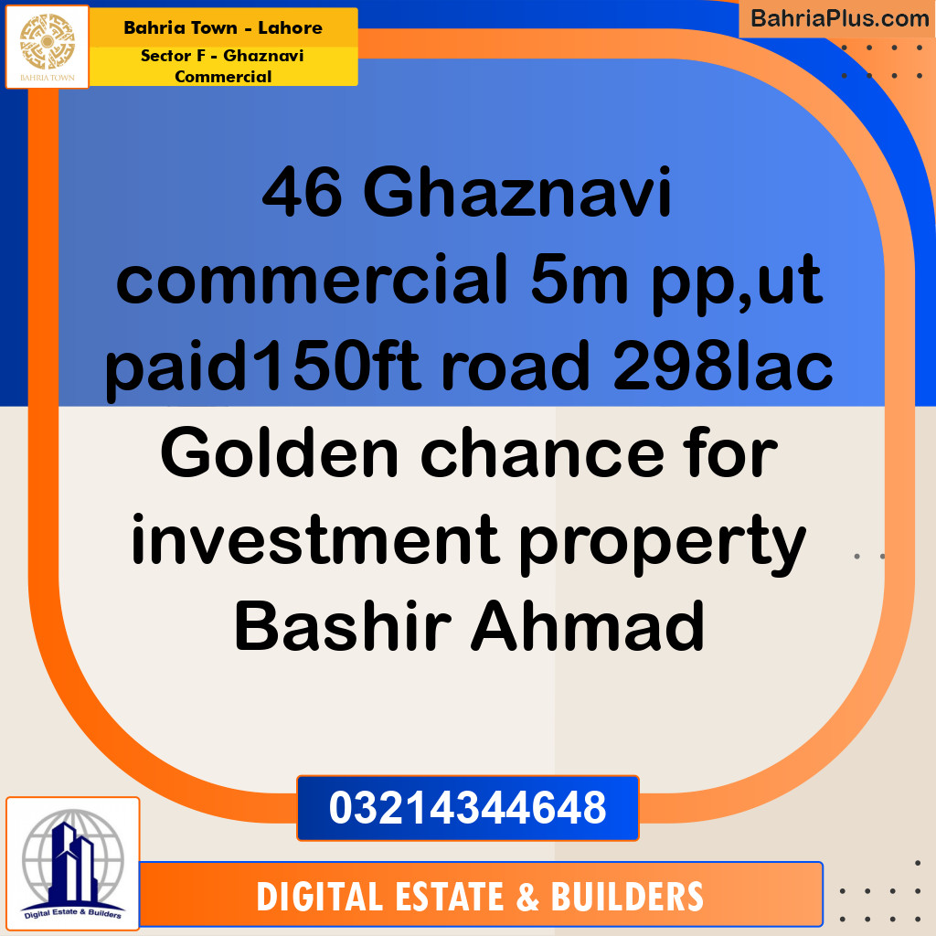 5 Marla Commercial Plot for Sale in Sector F - Ghaznavi Commercial -  Bahria Town, Lahore - (BP-302319)