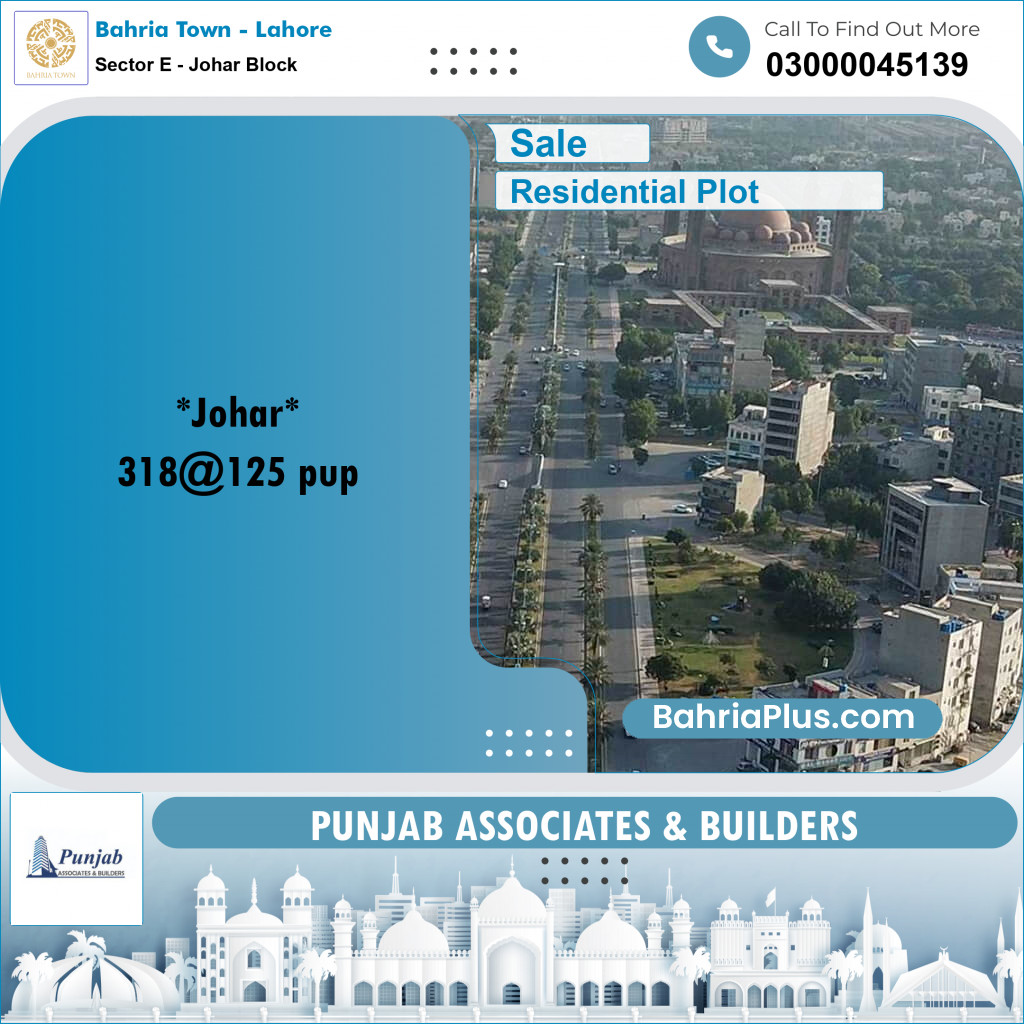 10 Marla Residential Plot for Sale in Sector E - Johar Block -  Bahria Town, Lahore - (BP-302329)