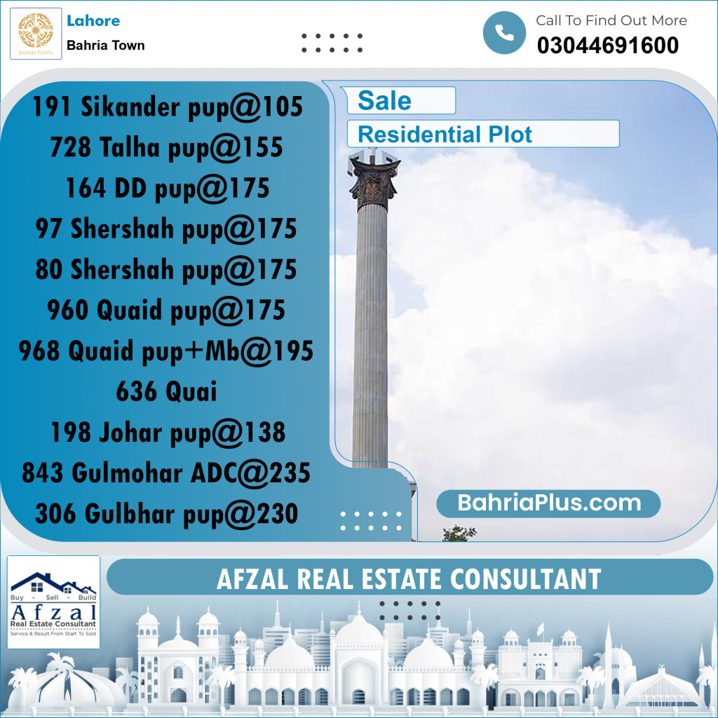 Residential Plot for Sale in Bahria Town, Lahore - (BP-302400)