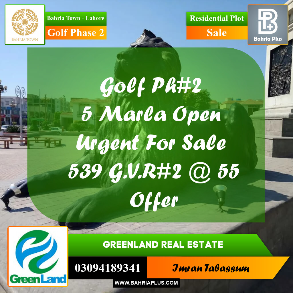 5 Marla Residential Plot for Sale in Golf Phase 2 -  Bahria Town, Lahore - (BP-302407)