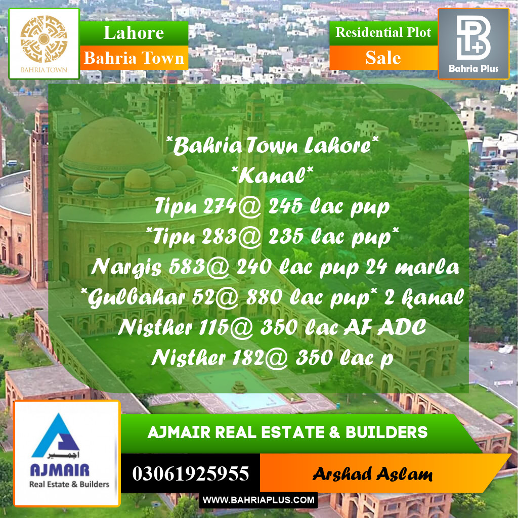 Residential Plot for Sale in Bahria Town, Lahore - (BP-302414)