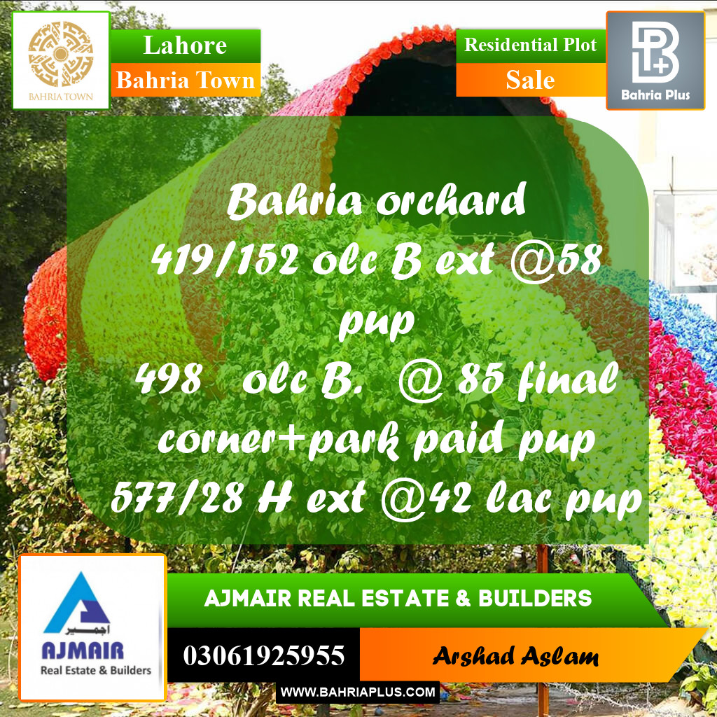 Residential Plot for Sale in Bahria Town, Lahore - (BP-302419)