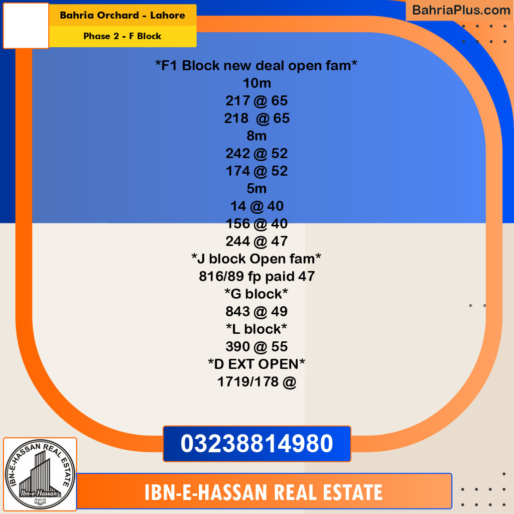 10 Marla Residential Plot for Sale in Phase 2 - F Block -  Bahria Orchard, Lahore - (BP-302422)