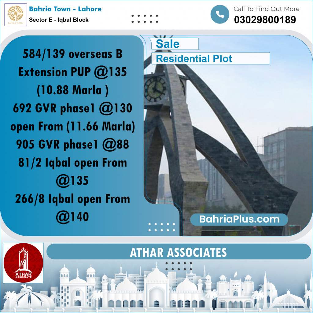 10 Marla Residential Plot for Sale in Sector E - Iqbal Block -  Bahria Town, Lahore - (BP-302430)