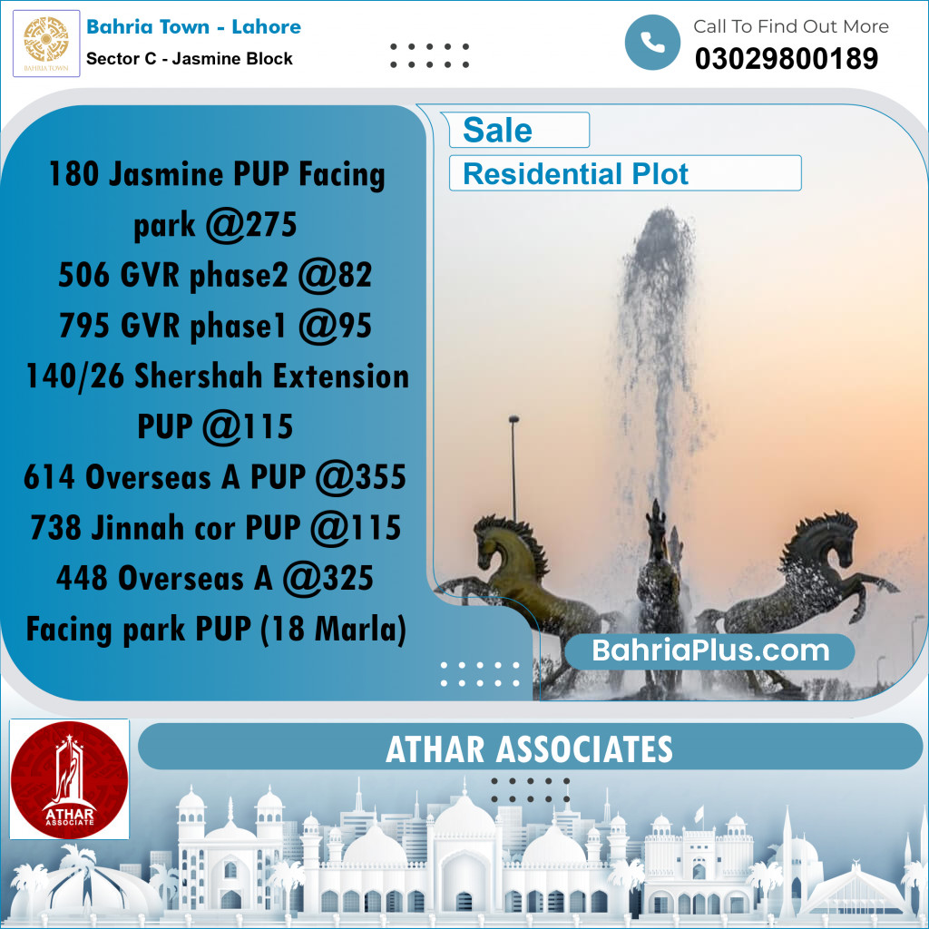 10 Marla Residential Plot for Sale in Sector C - Jasmine Block -  Bahria Town, Lahore - (BP-302482)