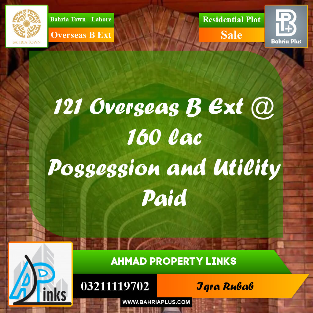 10 Marla Residential Plot for Sale in Overseas B Ext -  Bahria Town, Lahore - (BP-302518)