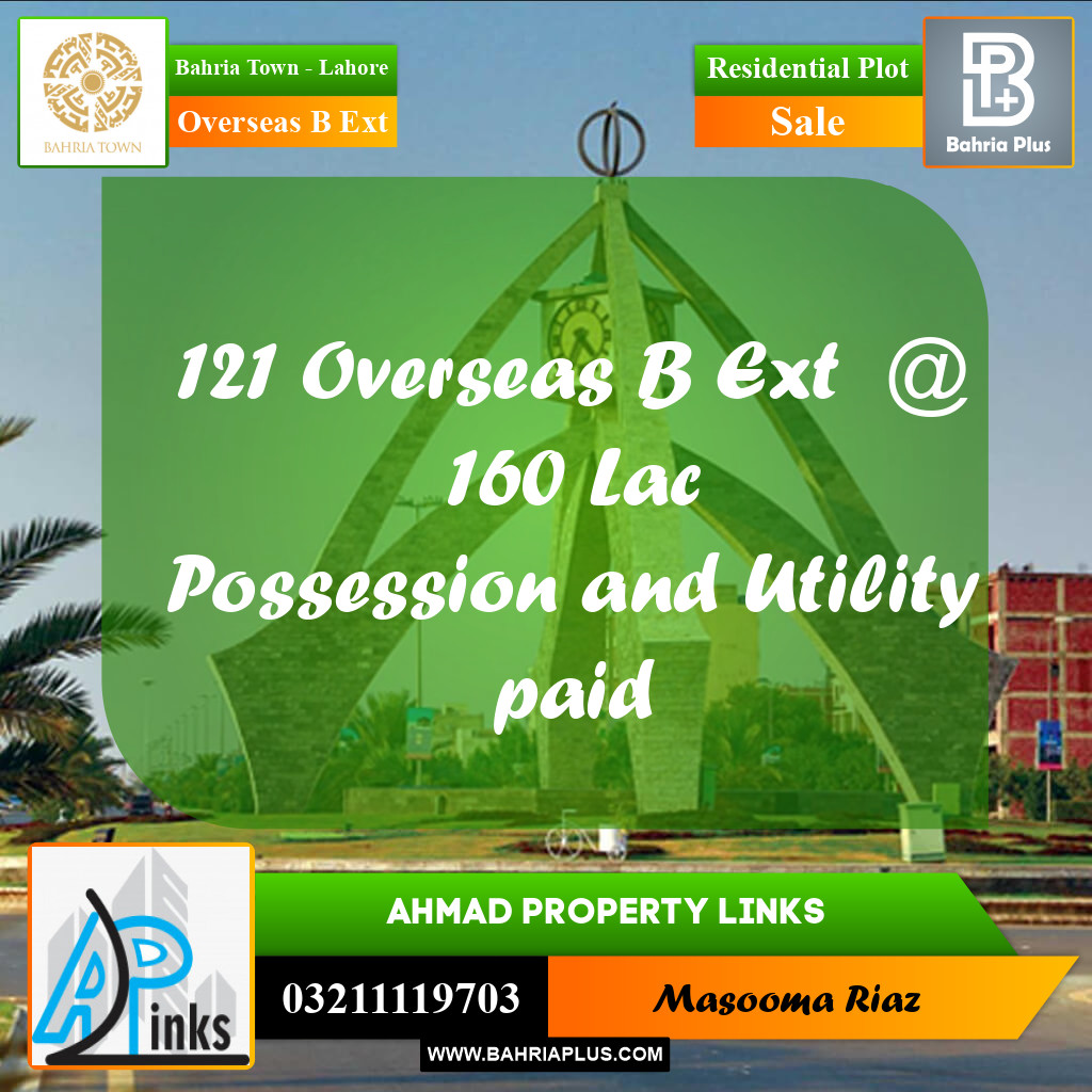 10 Marla Residential Plot for Sale in Overseas B Ext -  Bahria Town, Lahore - (BP-302527)