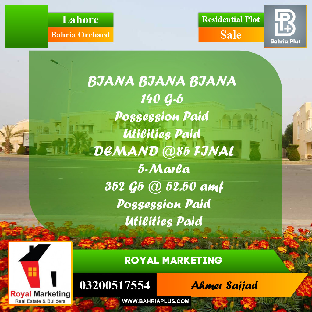 Residential Plot for Sale in Bahria Orchard, Lahore - (BP-302620)