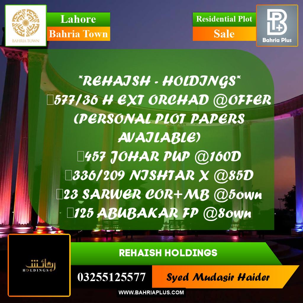 Residential Plot for Sale in Bahria Town, Lahore - (BP-302628)
