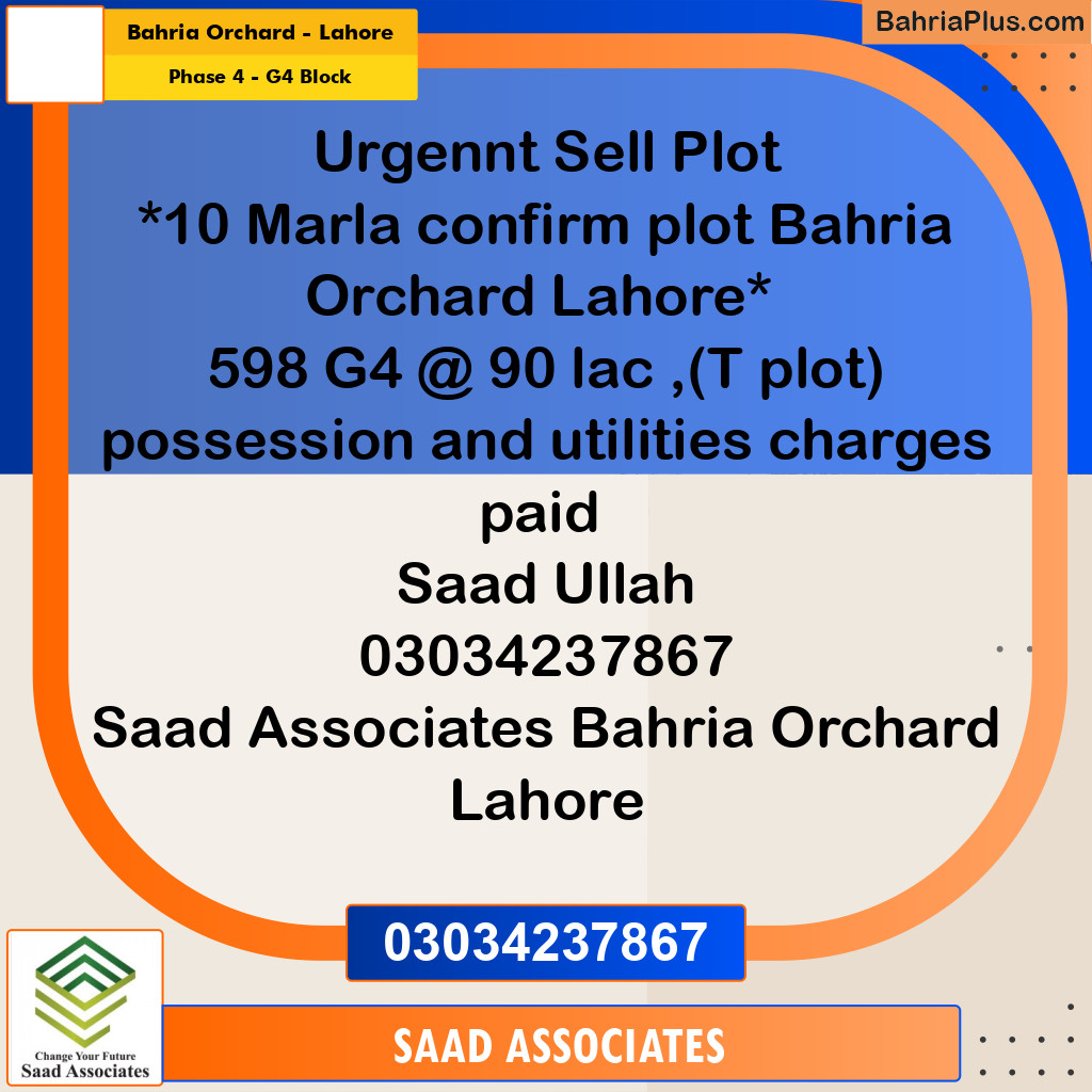 10 Marla Residential Plot for Sale in Phase 4 - G4 Block -  Bahria Orchard, Lahore - (BP-302678)