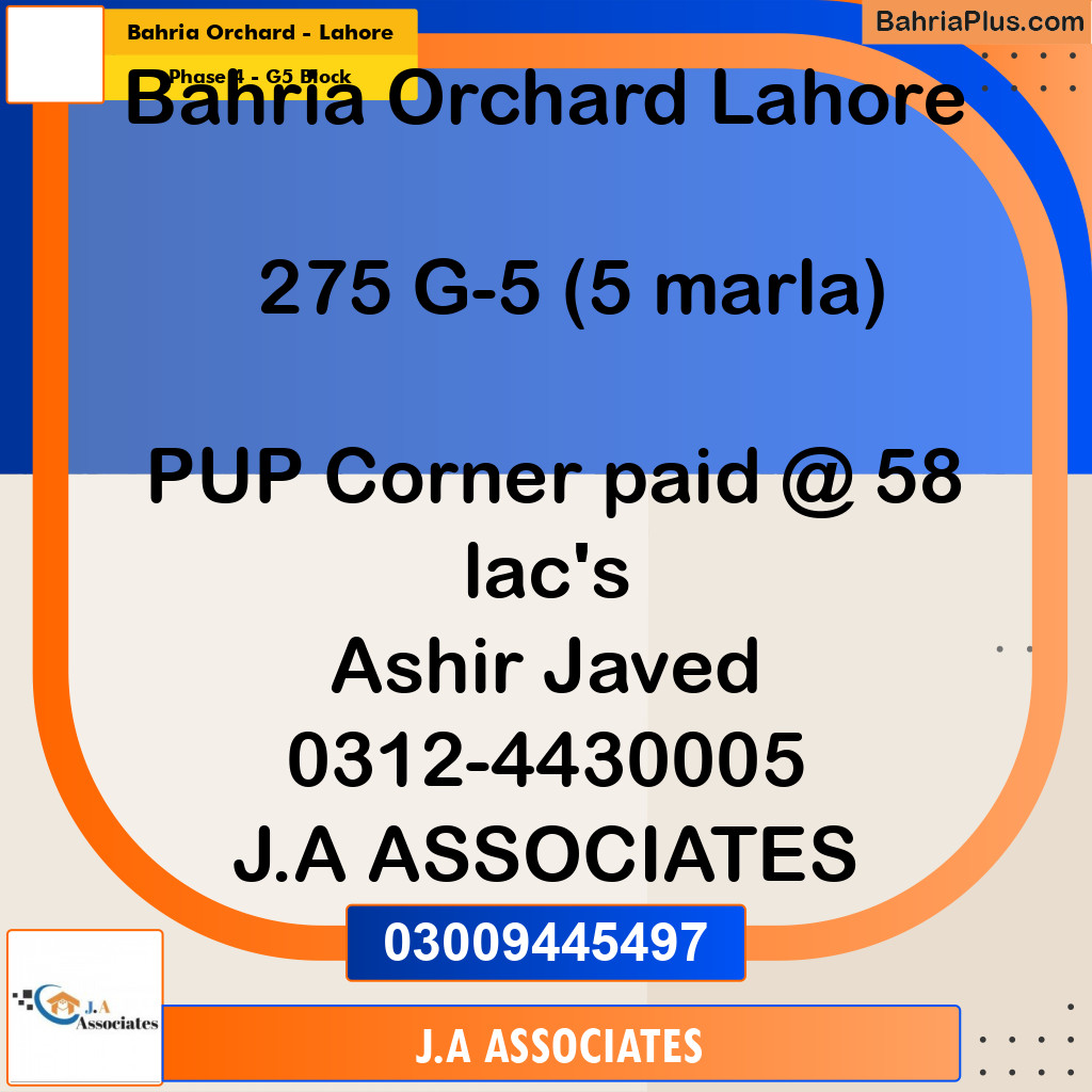 5 Marla Residential Plot for Sale in Phase 4 - G5 Block -  Bahria Orchard, Lahore - (BP-302690)
