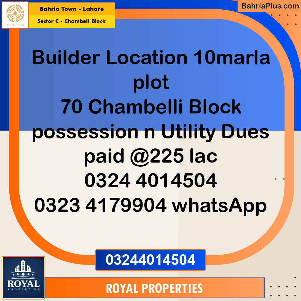 Residential Plot for Sale in Sector C - Chambeli Block -  Bahria Town, Lahore - (BP-302751)