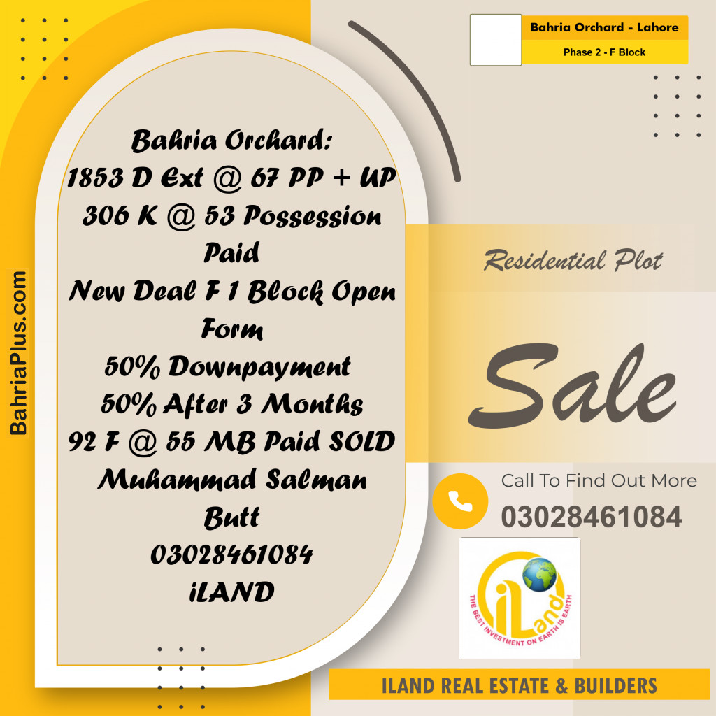 Residential Plot for Sale in Phase 2 - F Block -  Bahria Orchard, Lahore - (BP-302761)