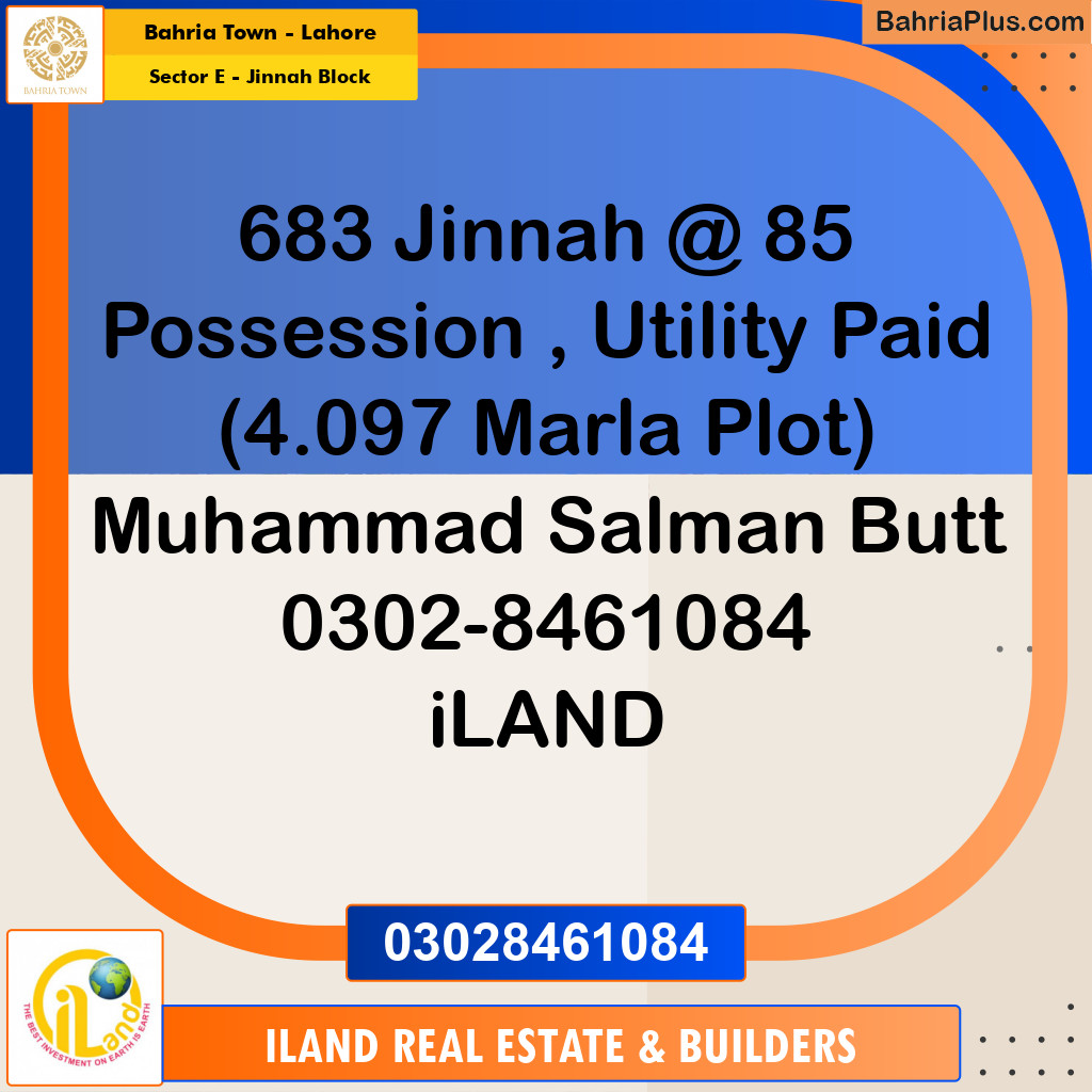 Residential Plot for Sale in Sector E - Jinnah Block -  Bahria Town, Lahore - (BP-302798)