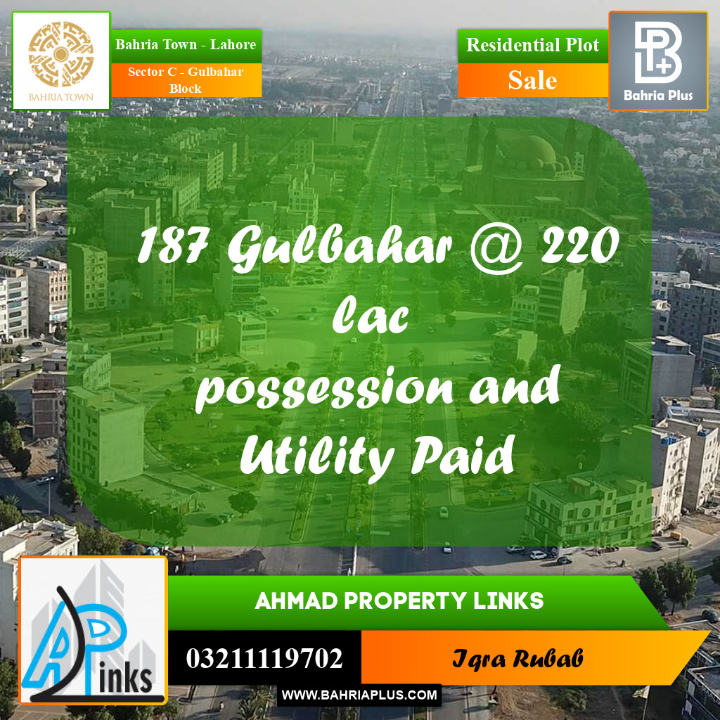 10 Marla Residential Plot for Sale in Sector C - Gulbahar Block -  Bahria Town, Lahore - (BP-302856)