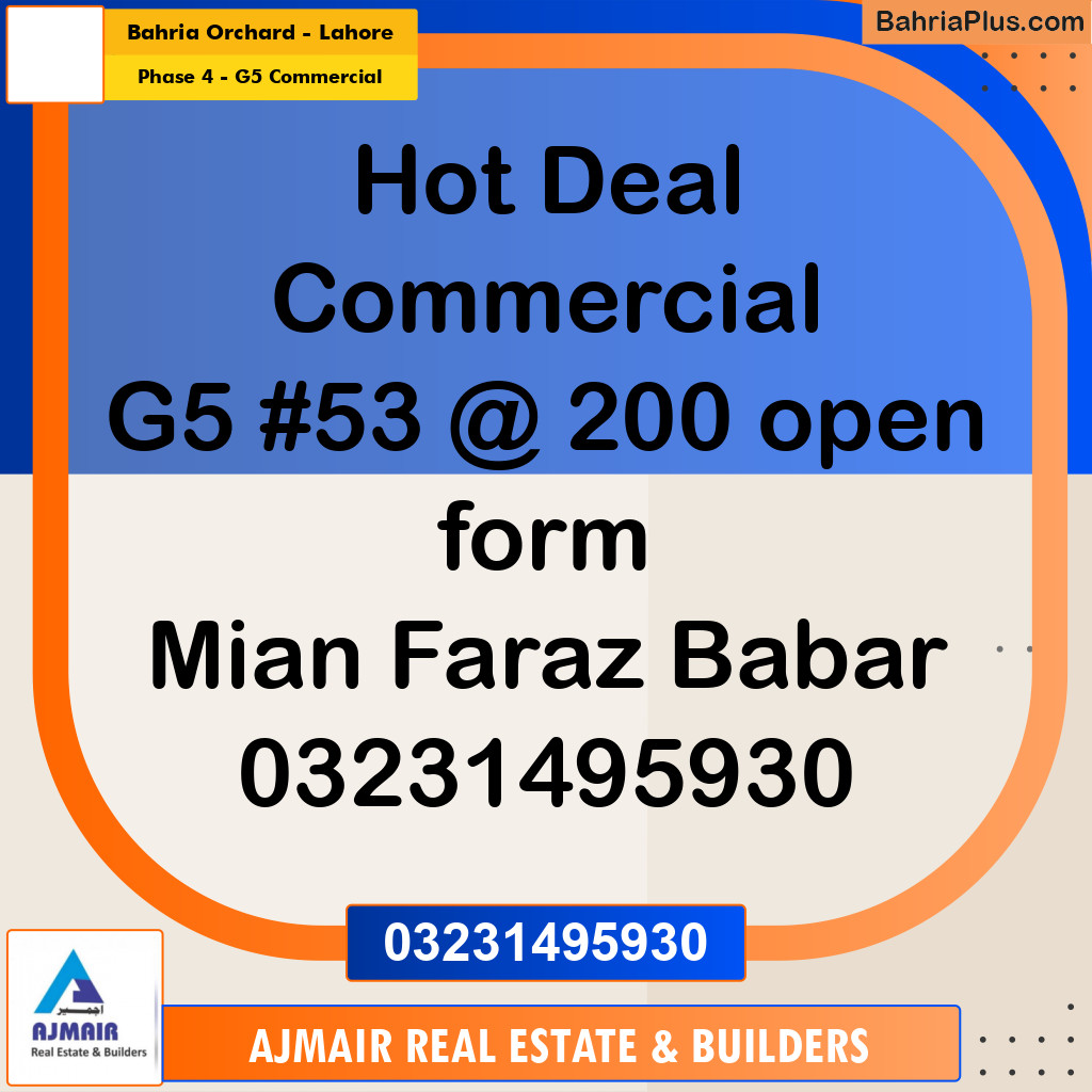 5 Marla Commercial Plot for Sale in Phase 4 - G5 Commercial -  Bahria Orchard, Lahore - (BP-302872)