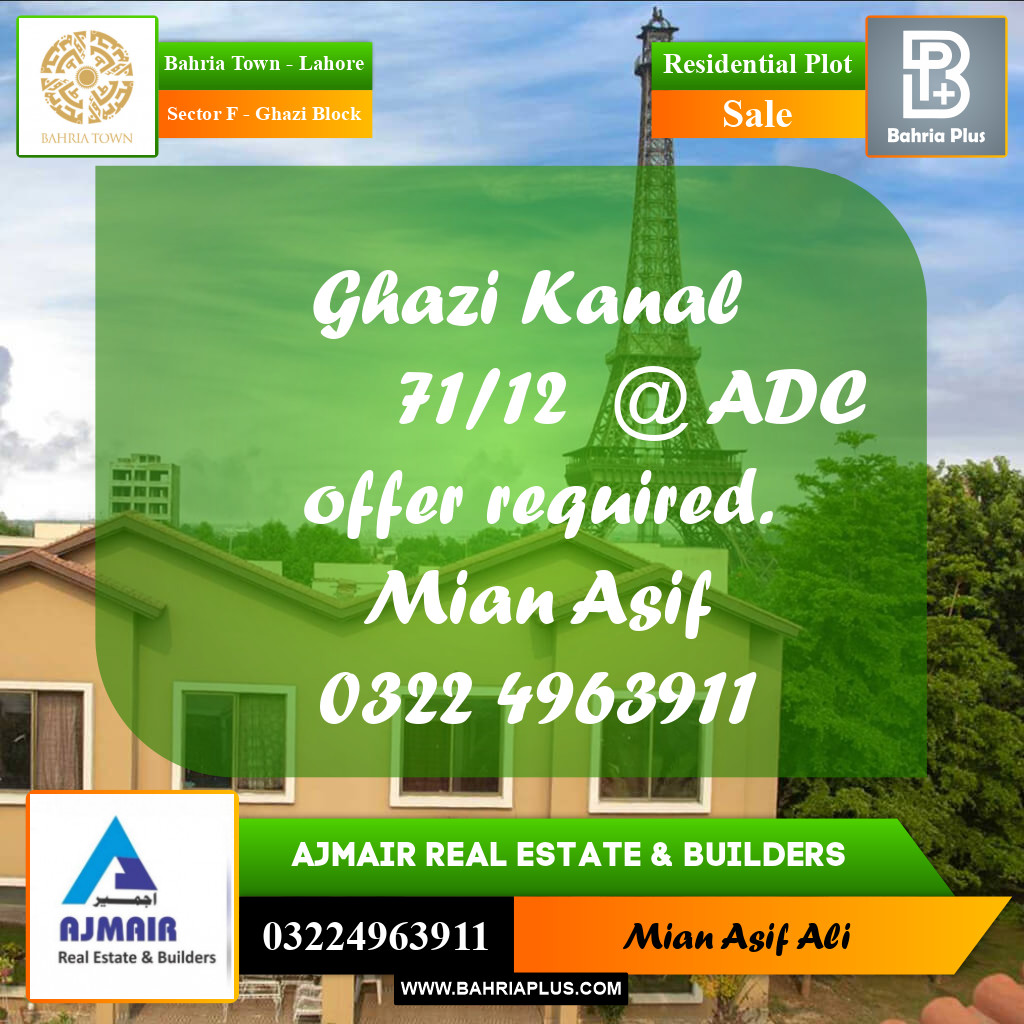 Residential Plot for Sale in Sector F - Ghazi Block -  Bahria Town, Lahore - (BP-302880)