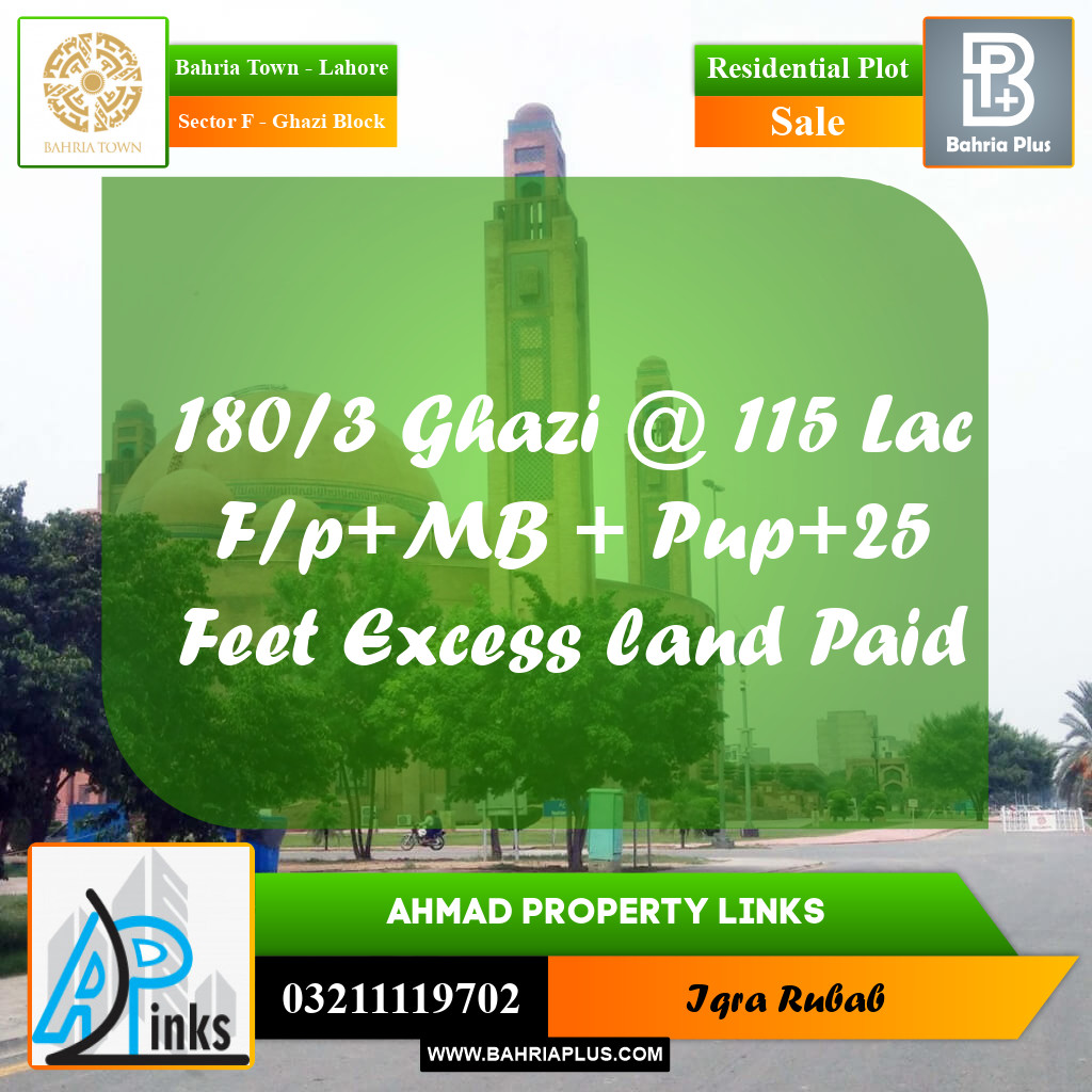10 Marla Residential Plot for Sale in Sector F - Ghazi Block -  Bahria Town, Lahore - (BP-302888)