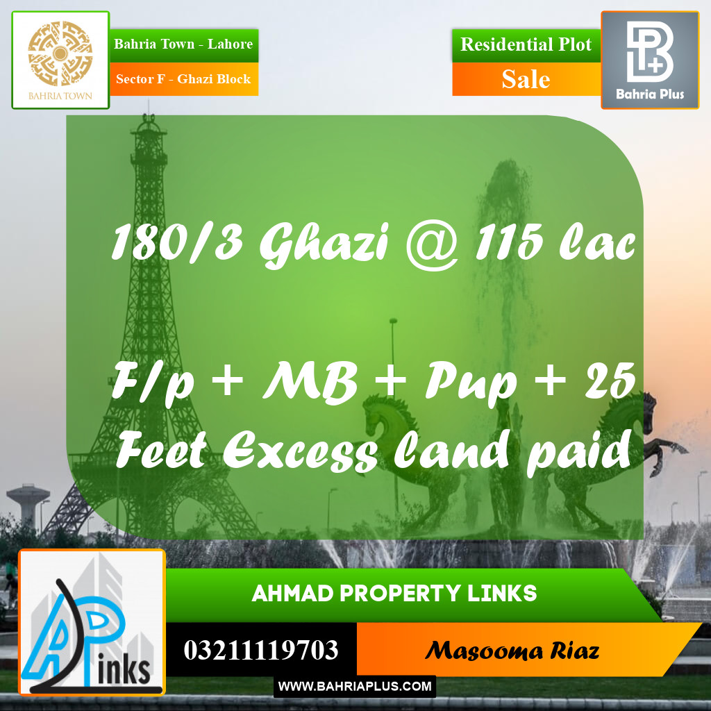 10 Marla Residential Plot for Sale in Sector F - Ghazi Block -  Bahria Town, Lahore - (BP-302889)