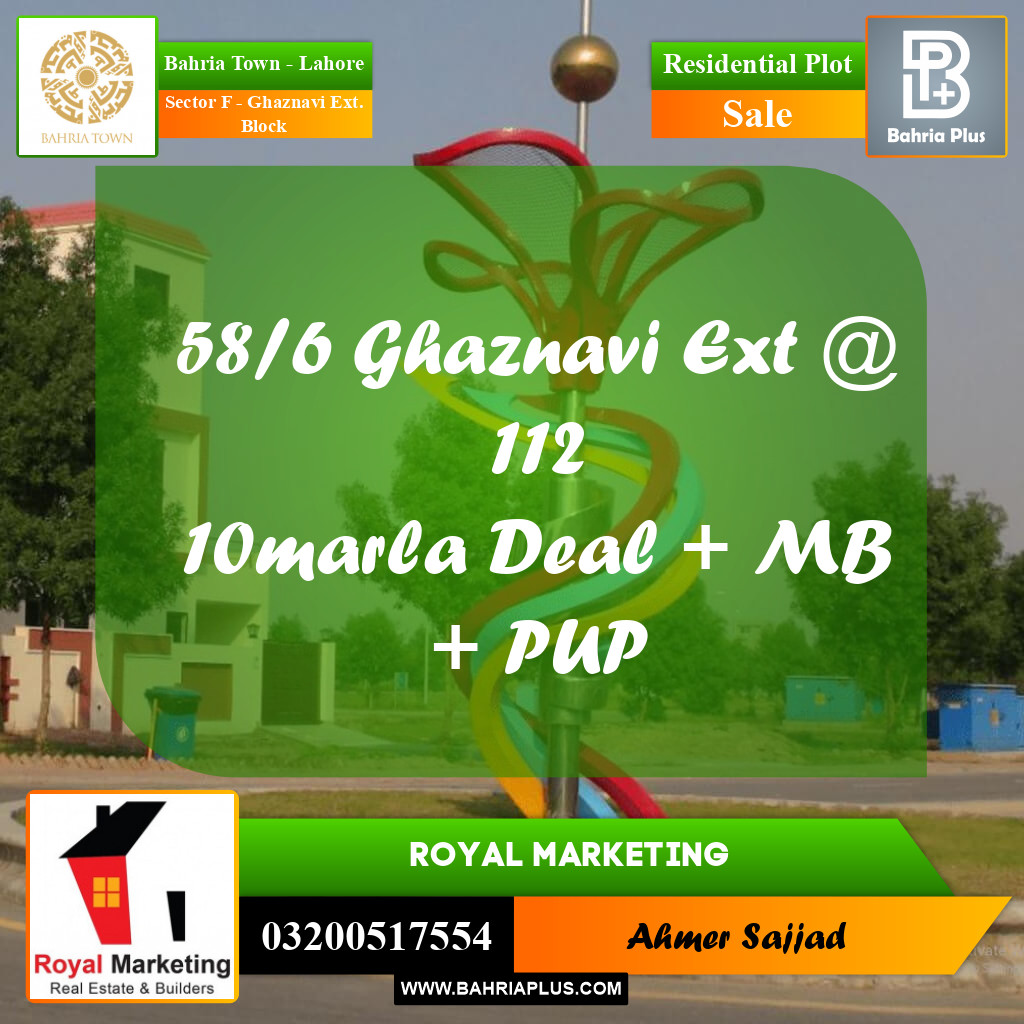 10 Marla Residential Plot for Sale in Sector F - Ghaznavi Ext. Block -  Bahria Town, Lahore - (BP-302930)