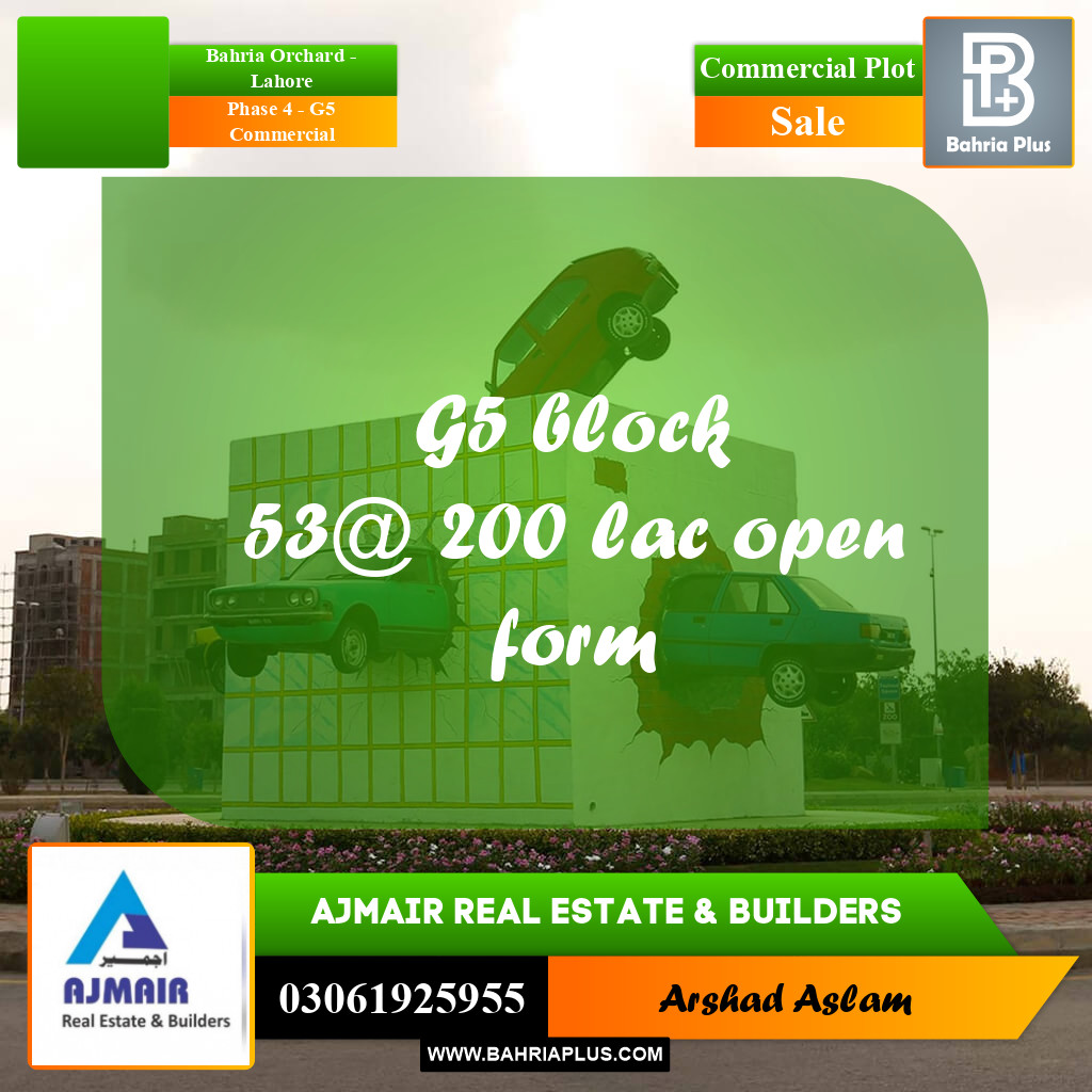 5 Marla Commercial Plot for Sale in Phase 4 - G5 Commercial -  Bahria Orchard, Lahore - (BP-302974)