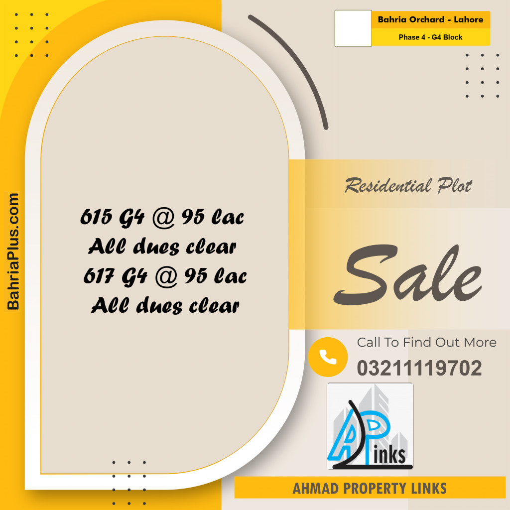 10 Marla Residential Plot for Sale in Phase 4 - G4 Block -  Bahria Orchard, Lahore - (BP-303040)