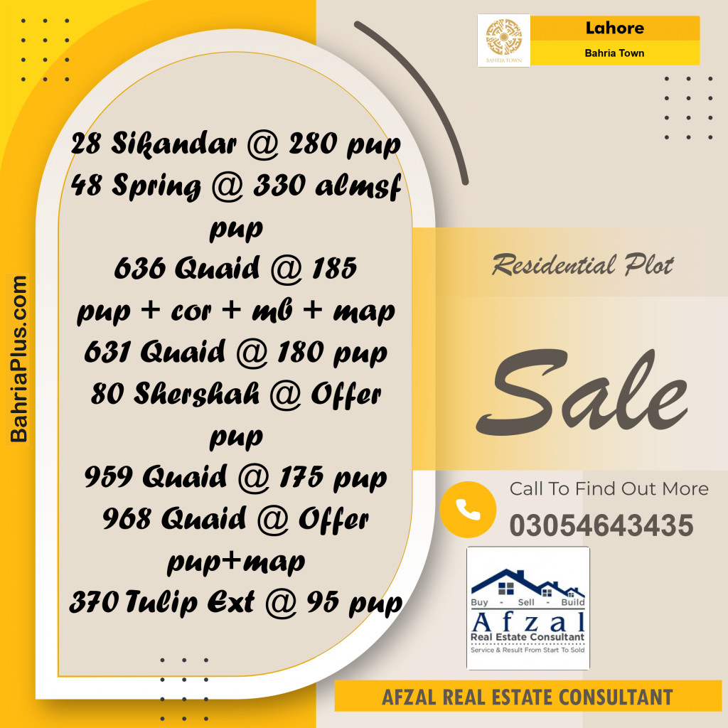 Residential Plot for Sale in Bahria Town, Lahore - (BP-303047)