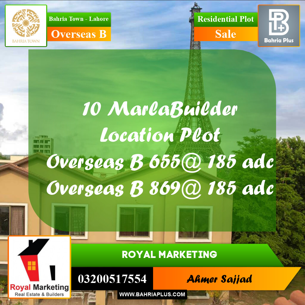 10 Marla Residential Plot for Sale in Overseas B -  Bahria Town, Lahore - (BP-303052)