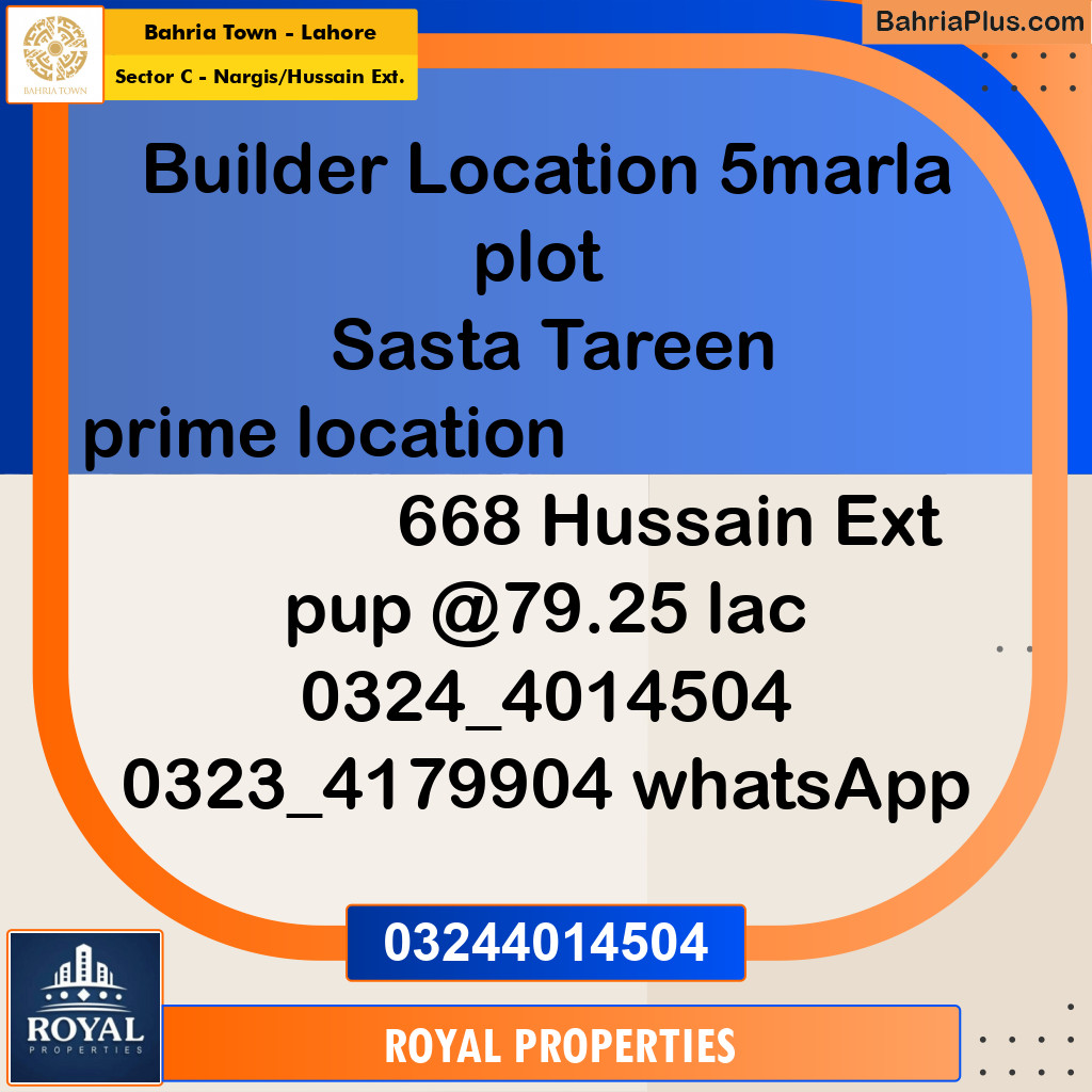 Residential Plot for Sale in Sector C - Nargis/Hussain Ext. -  Bahria Town, Lahore - (BP-303074)