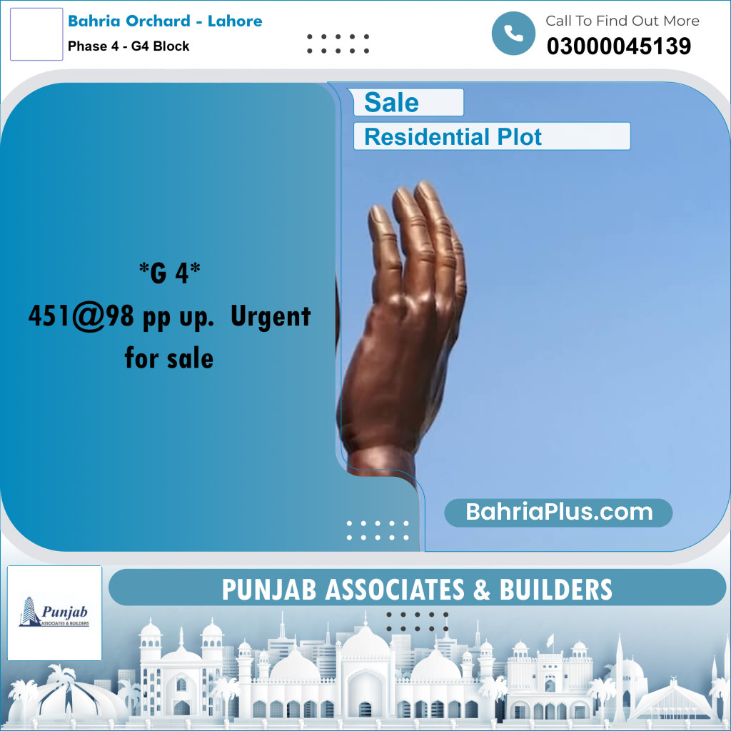 10 Marla Residential Plot for Sale in Phase 4 - G4 Block -  Bahria Orchard, Lahore - (BP-303099)