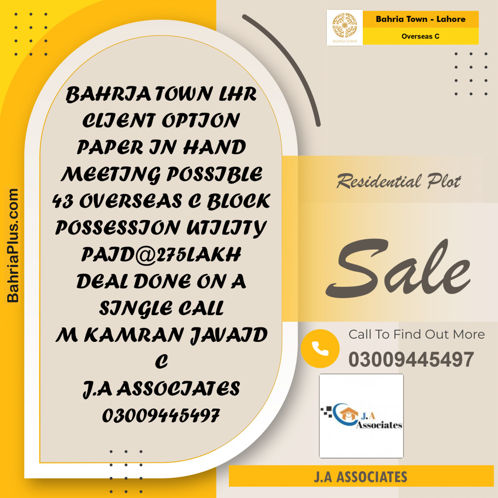 5 Marla Residential Plot for Sale in Overseas C -  Bahria Town, Lahore - (BP-303199)
