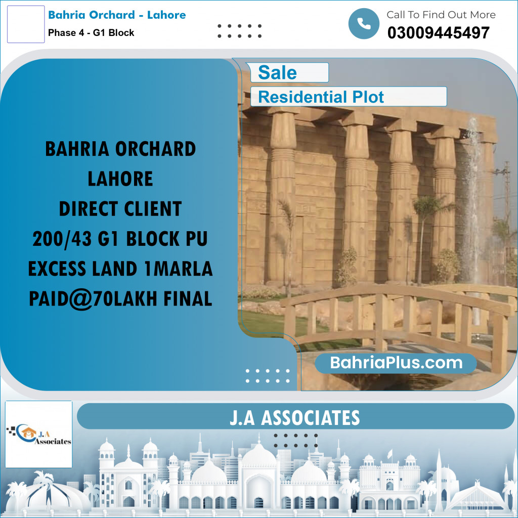 6 Marla Residential Plot for Sale in Phase 4 - G1 Block -  Bahria Orchard, Lahore - (BP-303228)