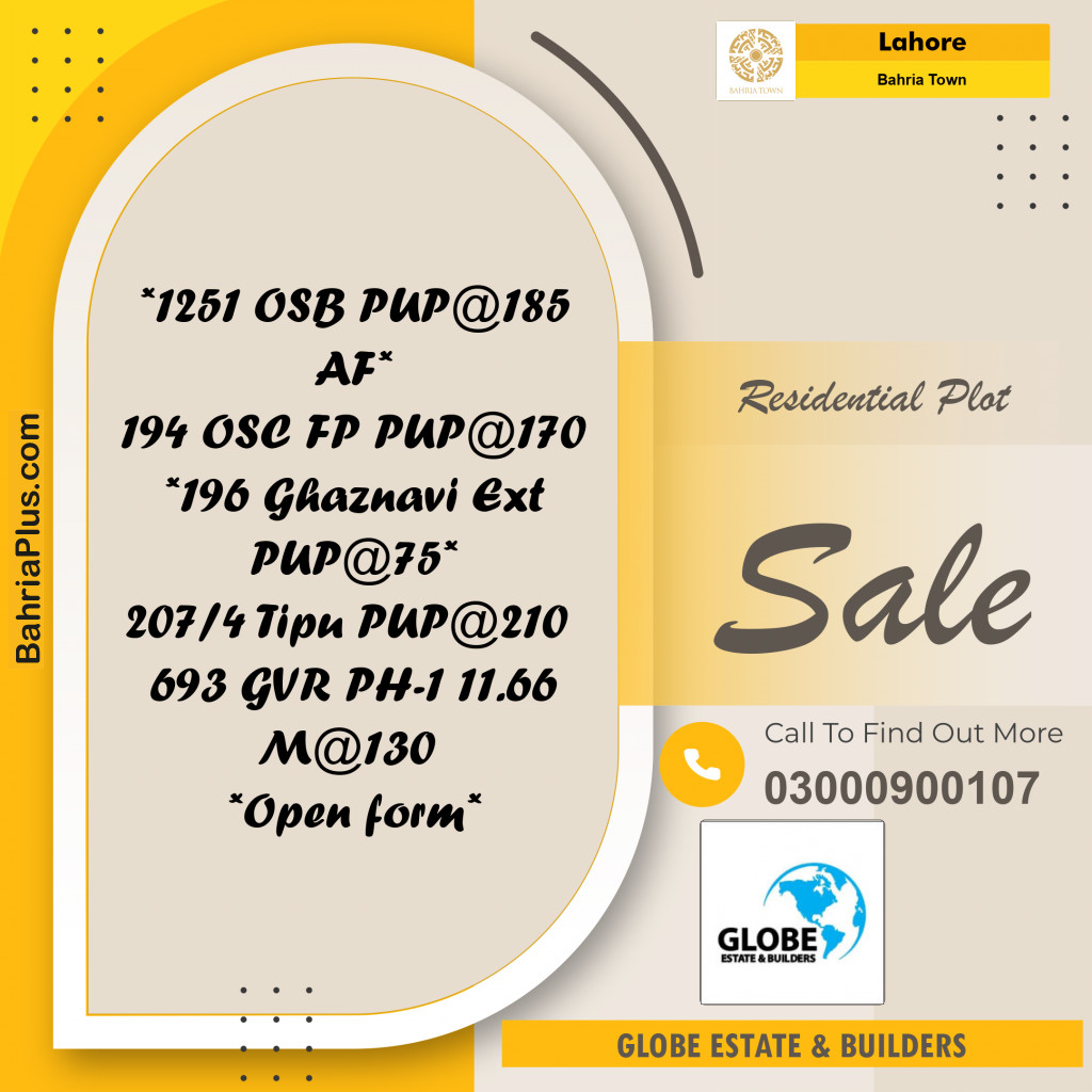 Residential Plot for Sale in Bahria Town, Lahore - (BP-303342)