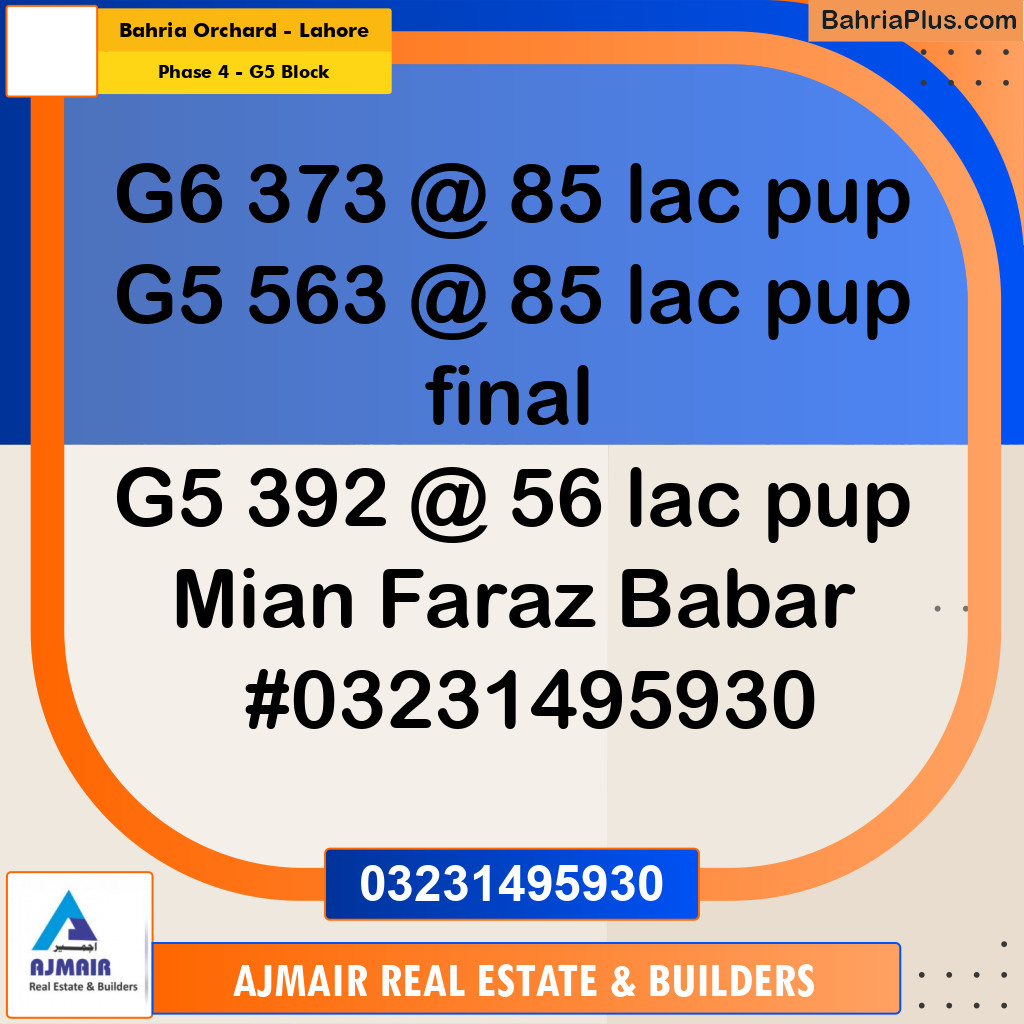 10 Marla Residential Plot for Sale in Phase 4 - G5 Block -  Bahria Orchard, Lahore - (BP-303348)