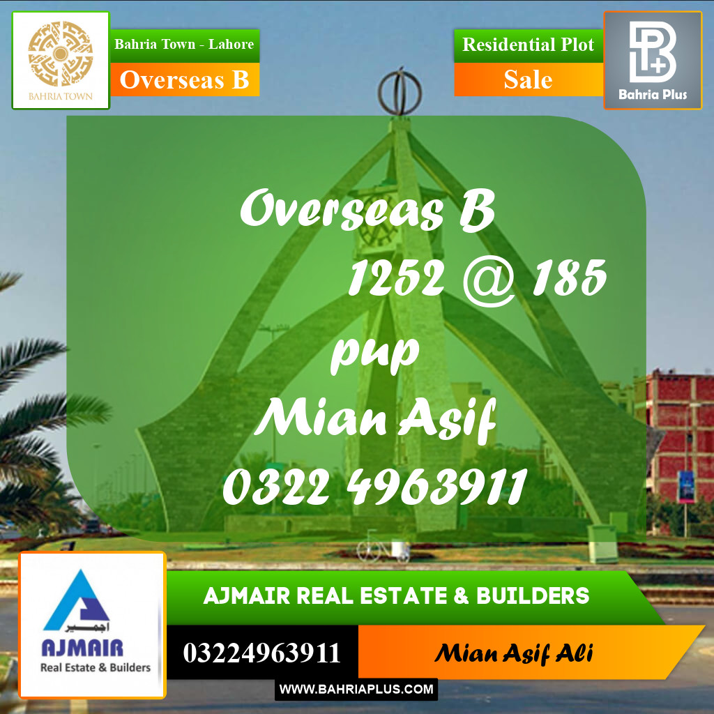 Residential Plot for Sale in Overseas B -  Bahria Town, Lahore - (BP-303383)